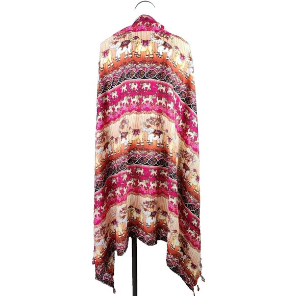 Women's Rectangular Ethnic Elephant Scarf Shawl with Fringe 62X43" - Picture 1 of 5